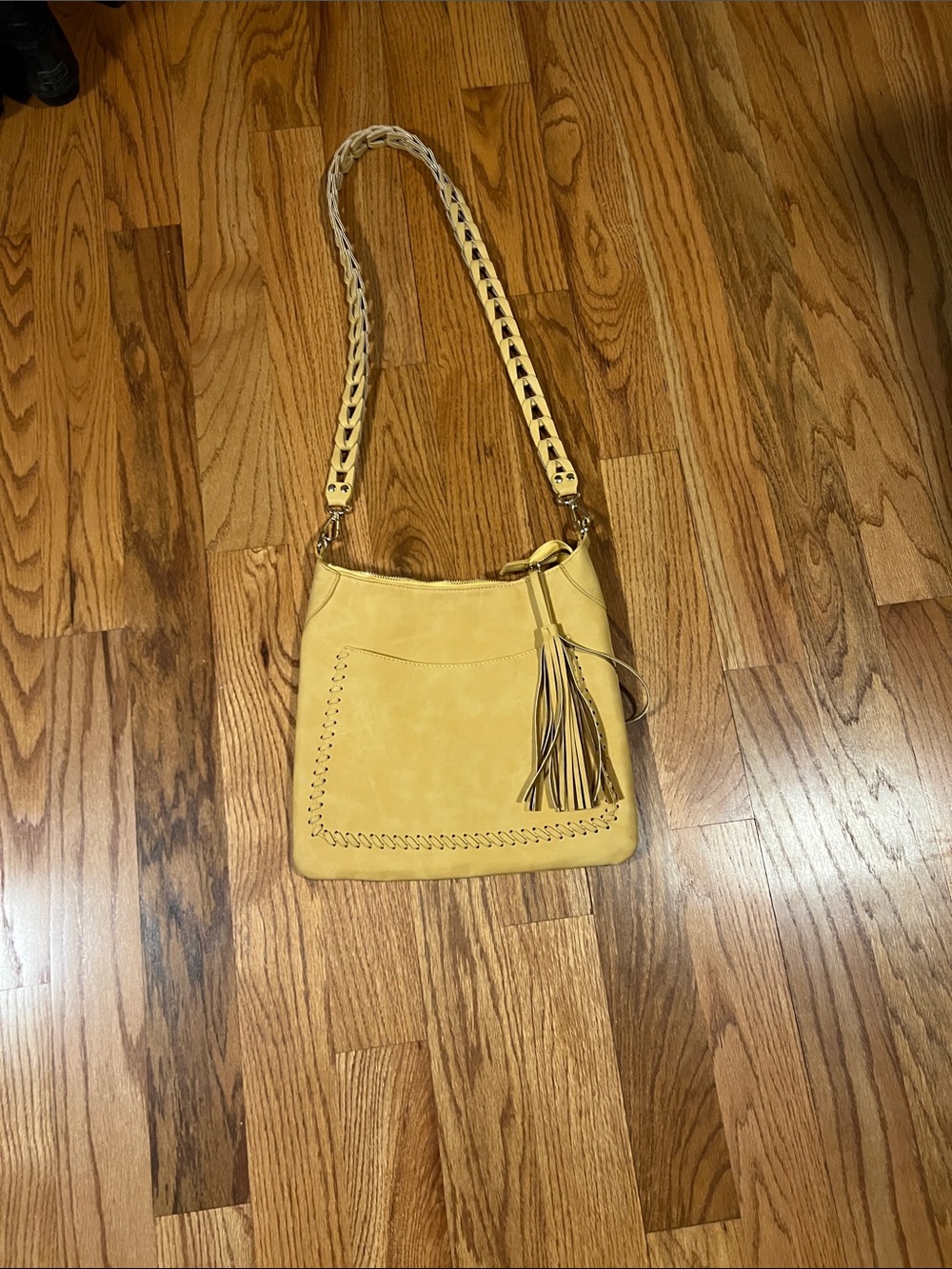 Moda Luxe Yellow Shoulder Bag with Braided Strap and Tassel